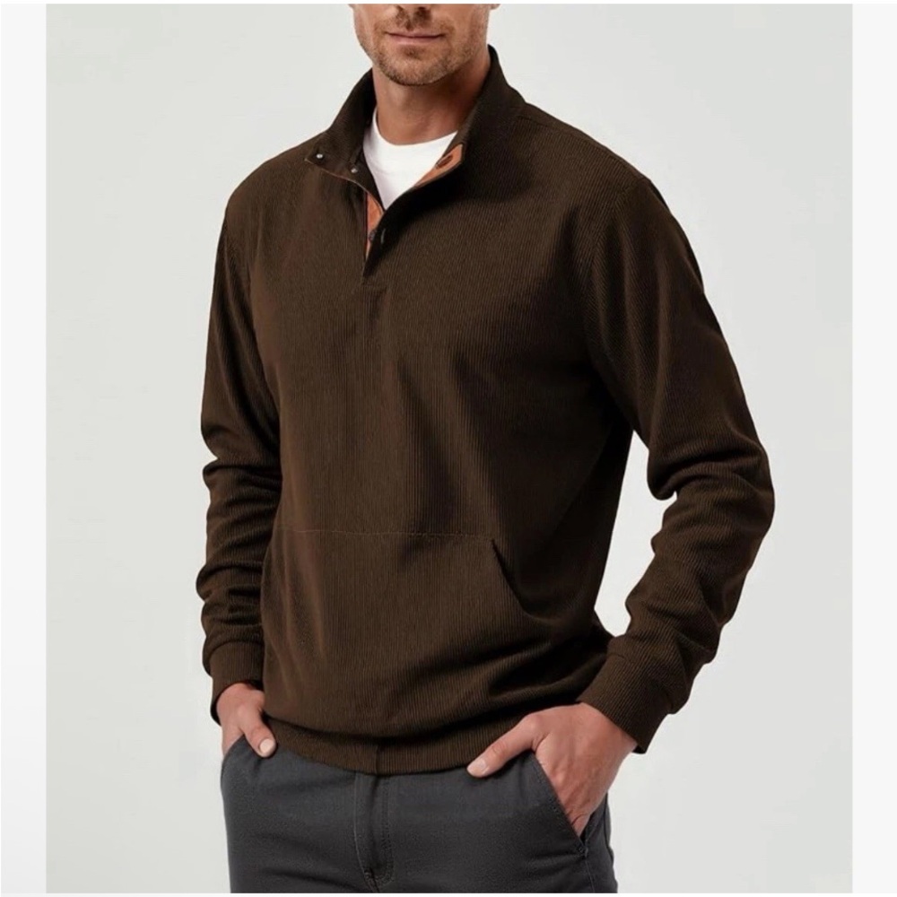 NWT Men’s Henley Pullover In Coffee Brown Corduroy with Brown Accents Size XL - Picture 4 of 12